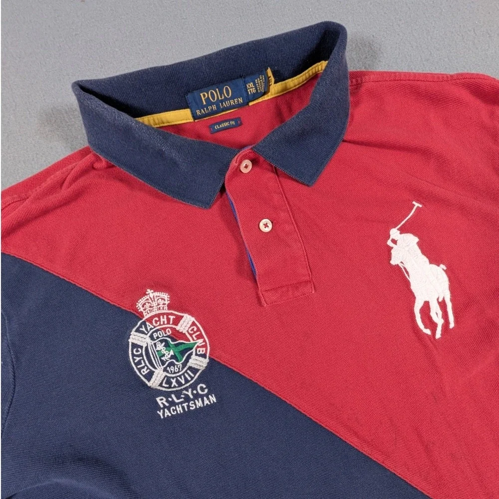 Polo Ralph Lauren Polo Shirt Mens XXL Colorblock Yacht Club RLYC Navy Red